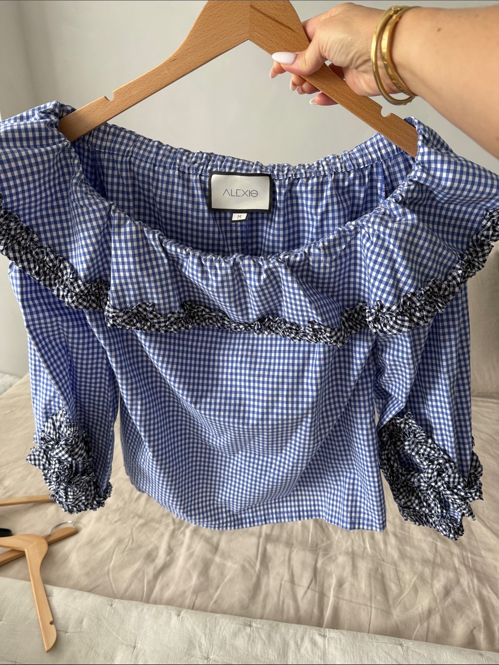 Alexis Blue Gingham Off-Shoulder Ruffle Top